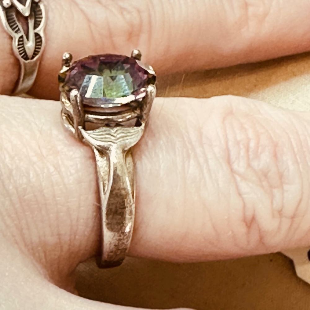 925 Sterling Silver Mystic Topaz Oval Whale Tail Ring Genuine Topaz Enhanced - Picture 8 of 17